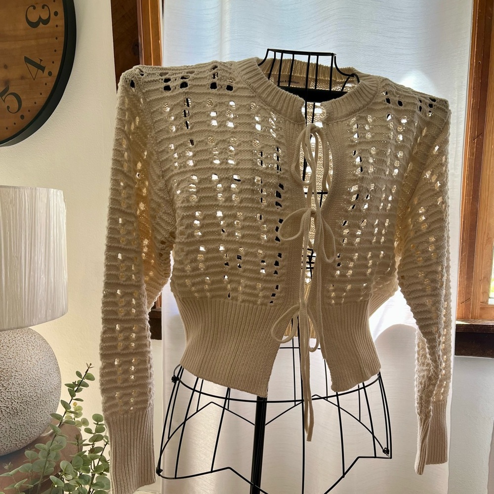 moon & madison Cream Lace-Up Cardigan